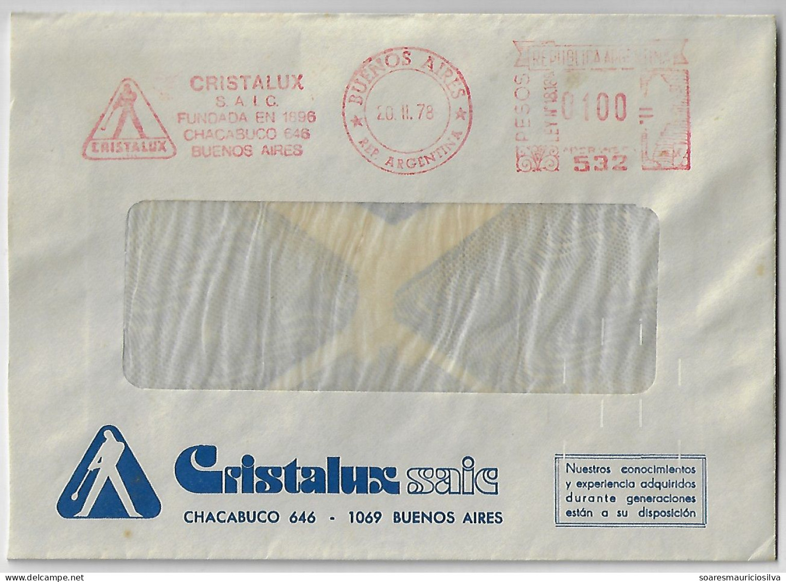 Argentina 1978 Cover From Buenos Aires Meter Stamp Hasler F66/F88 Slogan Cristalux Glassblower crystal Glass Telefunken - Lettres & Documents