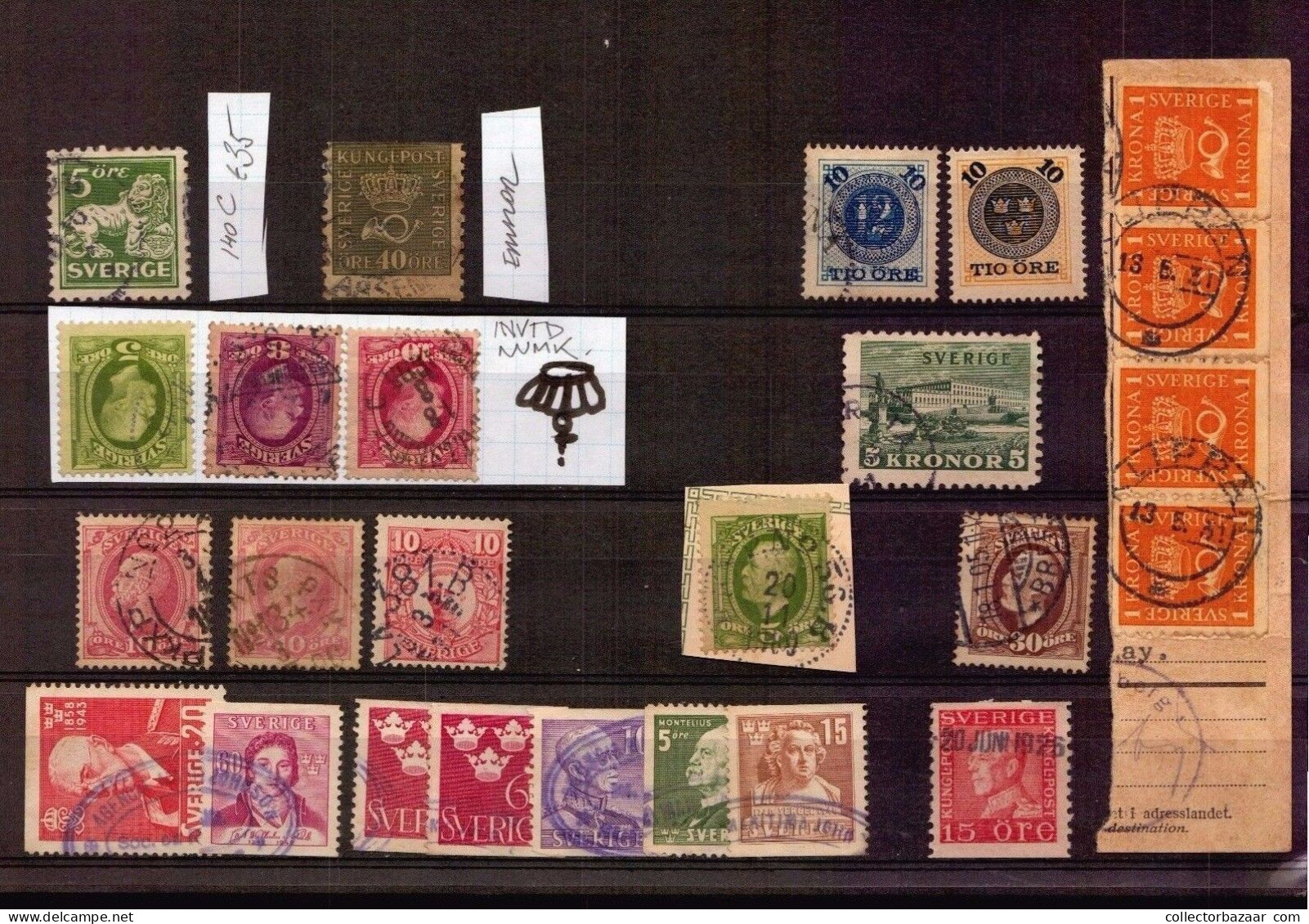 SWEDEN SVERIGE 3 IMAGES PICS USED STAMPS SON CANCEL PRAKT VARIETIES WMK DIE ETC - Colecciones