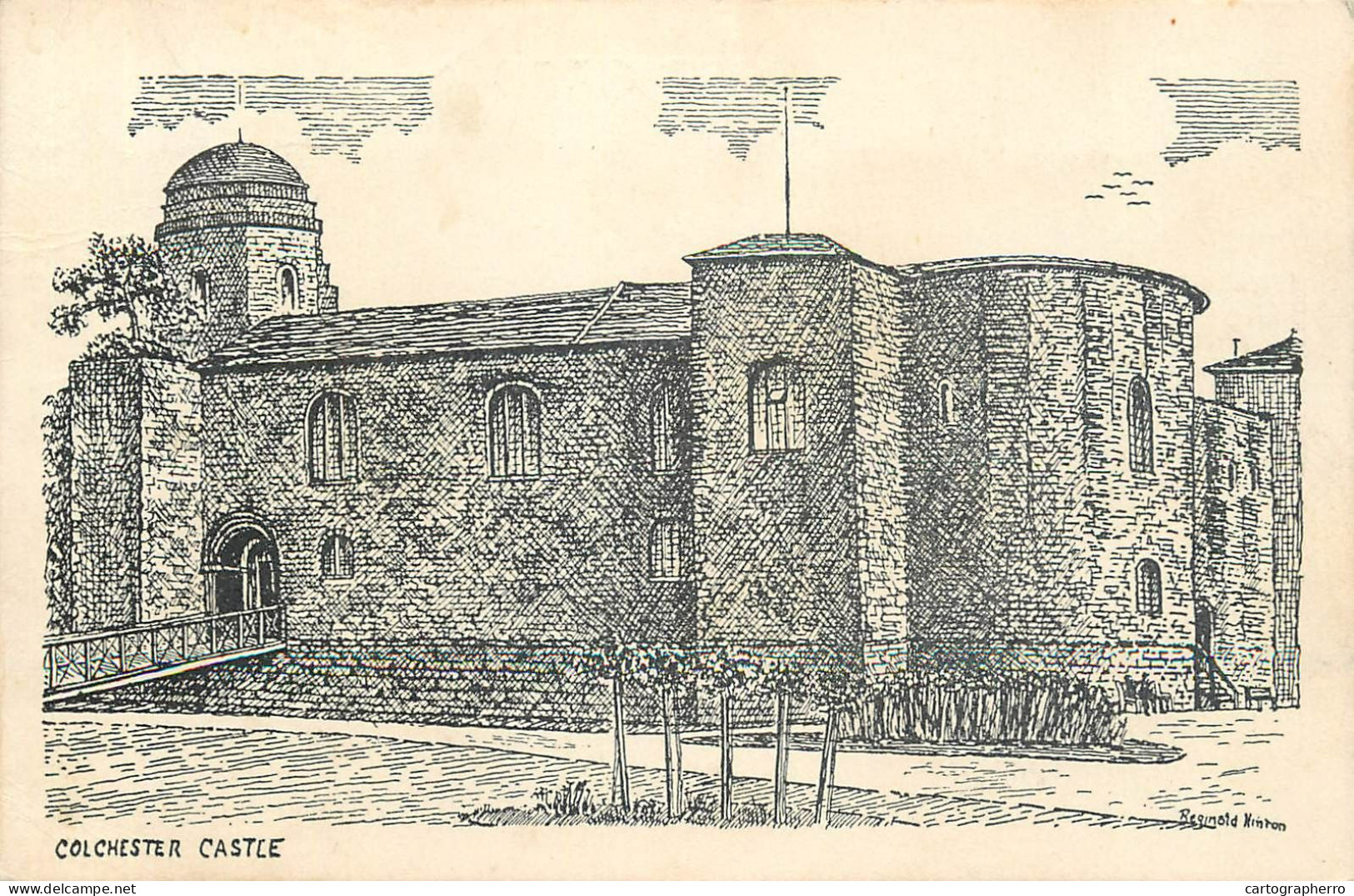 England Colchester Castle Signed Pencil Drawing - Colchester