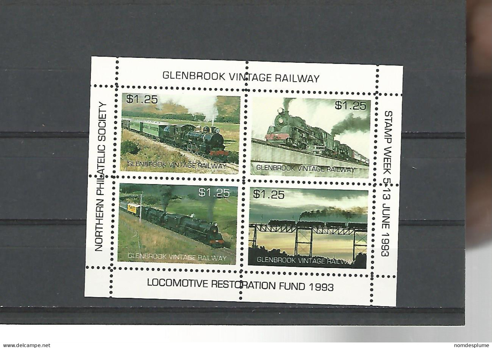 52352 ) New Zealand Stamp Week 1993 Glenbrook Vintage Railway Northern Philatelic Society - Blocks & Sheetlets