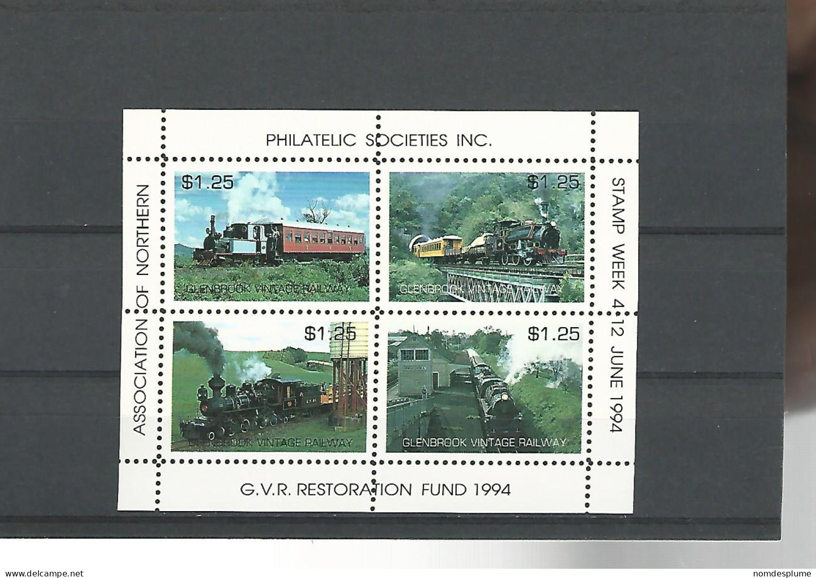 52369 ) New Zealand GlenbrookRailway Letter Stamps 1994 - Blocks & Sheetlets