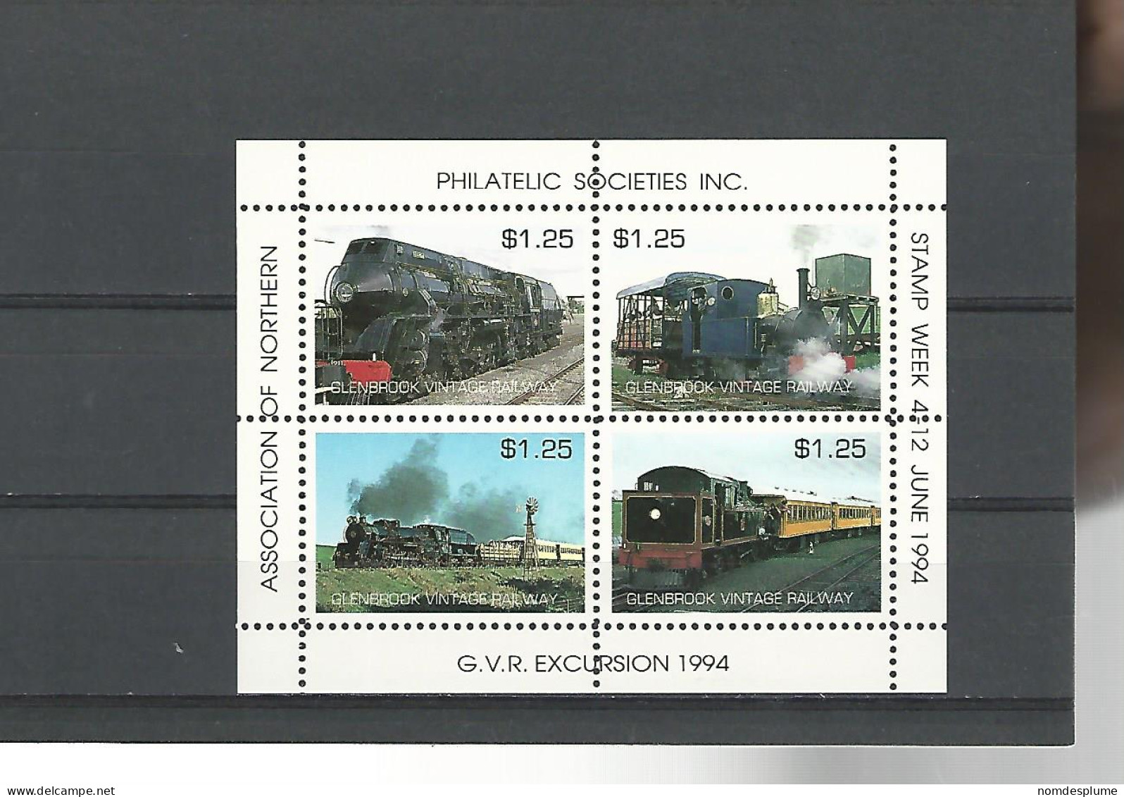 52372 ) New Zealand Glenbrook Railway Letter Stamps 1994 - Blocs-feuillets