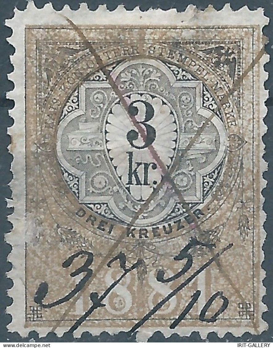 AUSTRIA-L'AUTRICHE-ÖSTERREICH,1881 Revenue Stamp Tax Fiscal,3Kr,Obliterated - Revenue Stamps