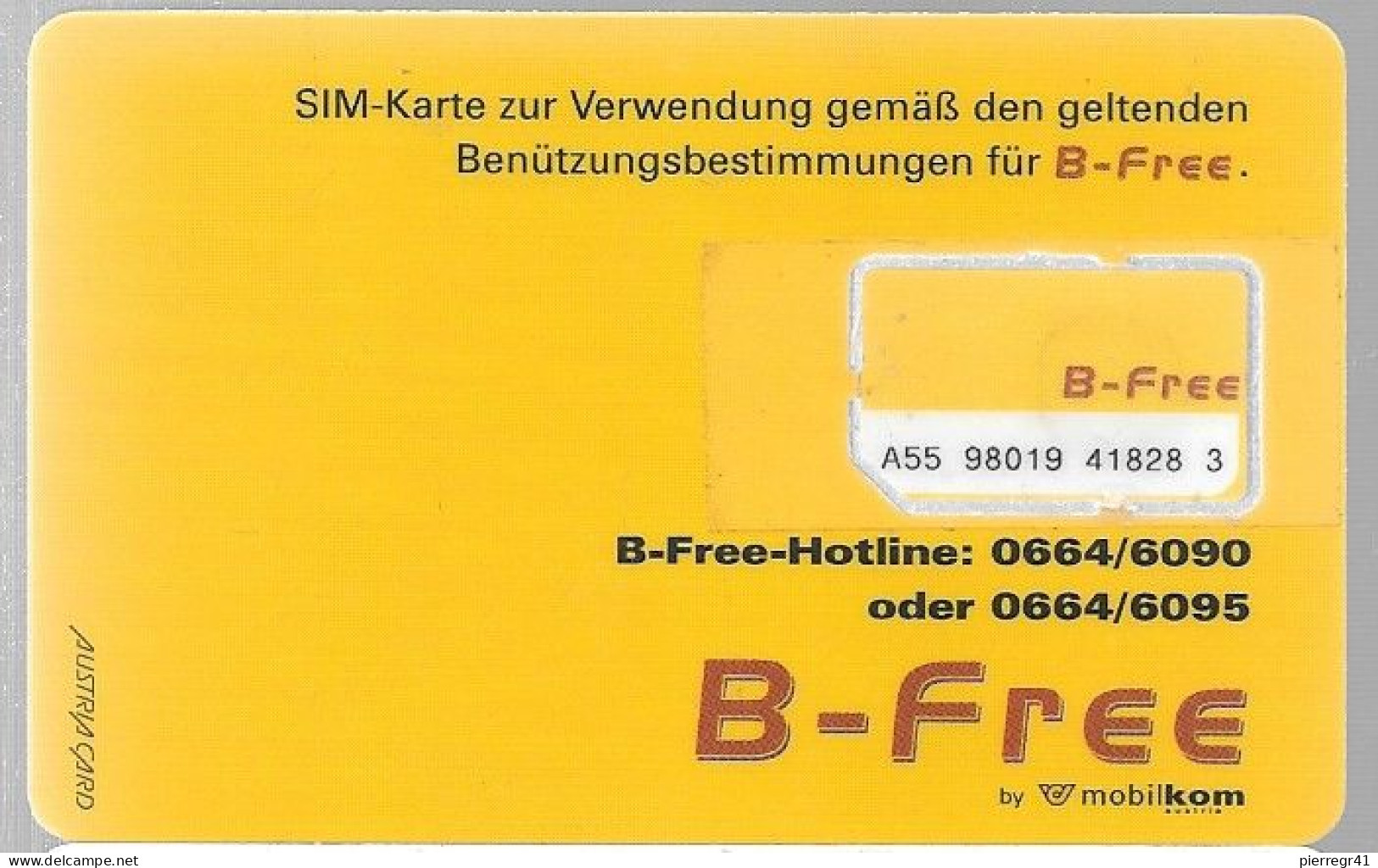 CARTE-GSM-PUCE-AUTRICHE-B-FREE-MOBILKOM- Puce Tenue Par Schotch-TBE - Nachladekarten (Handy/SIM)