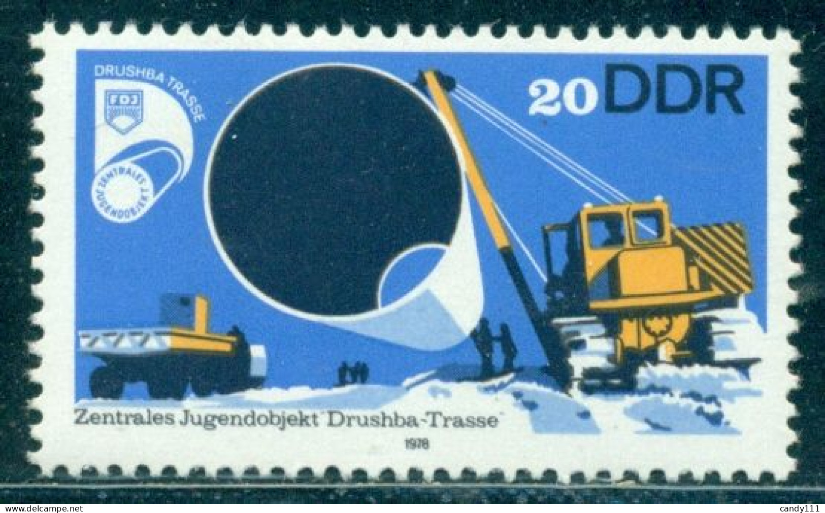 1978 Druschba-Trasse GAS Pipe Line Construction,Tractor Crane,DDR,2368,MNH - Gaz