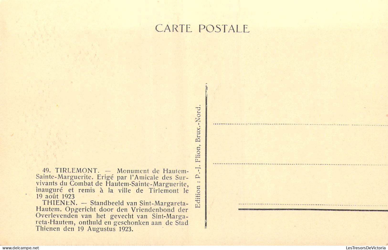 BELGIQUE - Tirlemont - Monument De Hautem Sainte-Marguerite - Carte Postale Ancienne - Tremelo