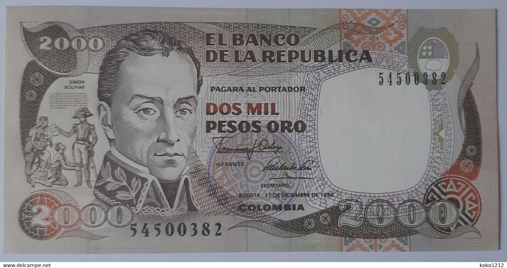 Colombia 2000 Pesos 17/12/1990 P433c UNC - Colombie