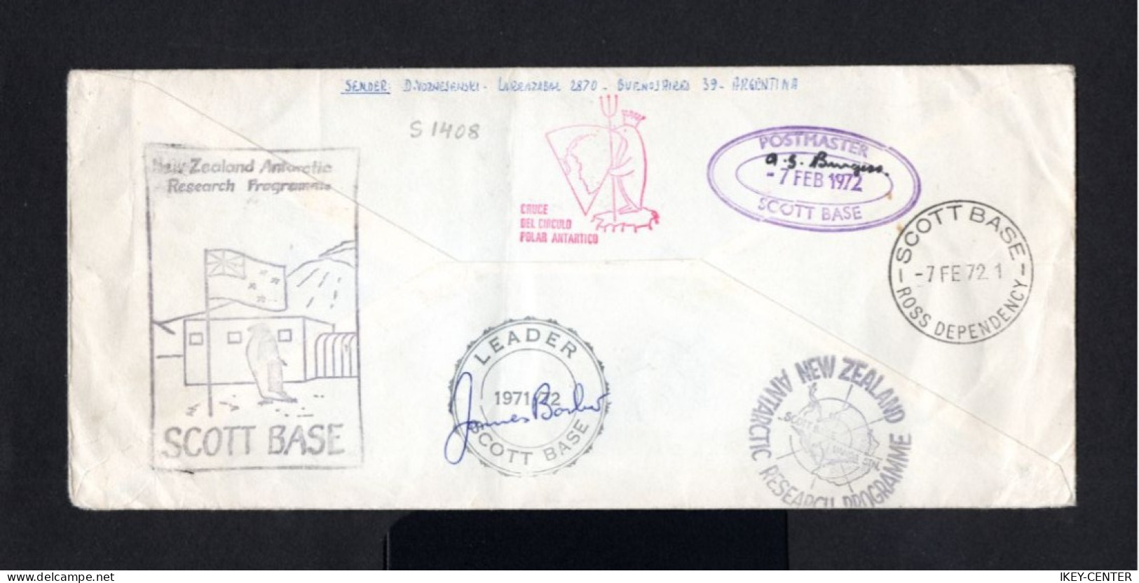 S1408-ARGENTINA-REGISTERED Antarctic COVER BUENOS AIRES To SCOTT BASE (new Zealand).1972.ENVELOPPE RECOMMANDEE Argentine - Briefe U. Dokumente