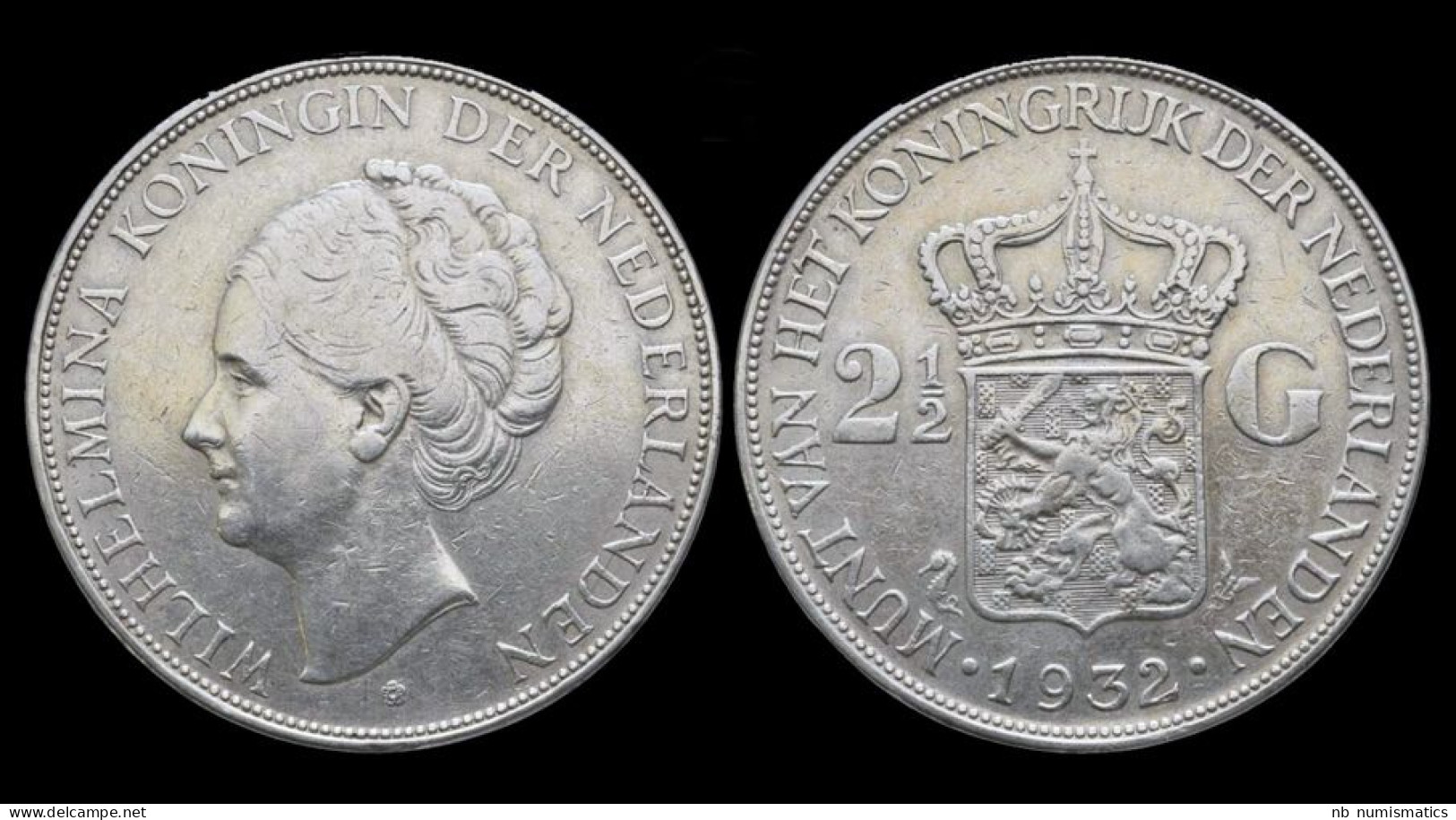 Netherlands Wilhelmina I 2 1/2 Gulden(rijksdaalder)1932 - 2 1/2 Florín Holandés (Gulden)