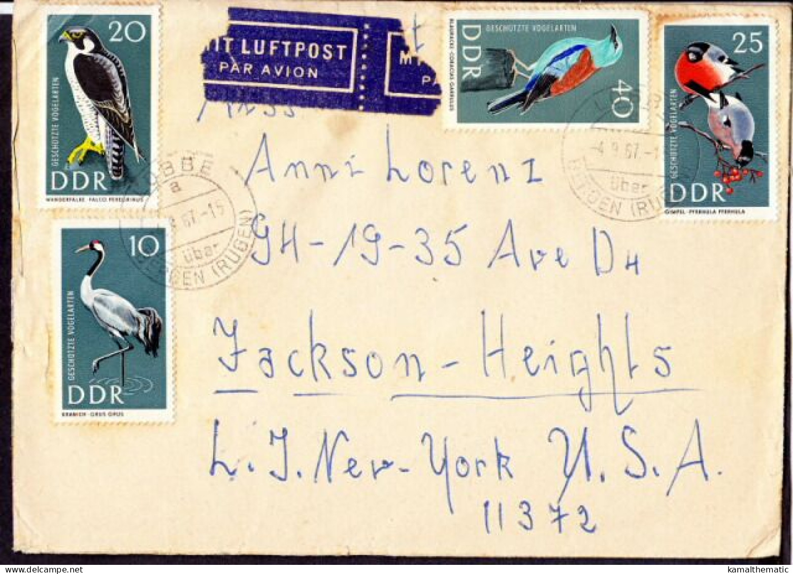 DDR Germany 1967 Used Cover, Birds, Eagle, Falcons, Roller, Kingfisher, Water Birds - Aigles & Rapaces Diurnes