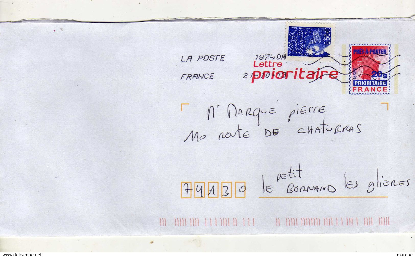 Enveloppe FRANCE Prêt à Poster Lettre Prioritaire Oblitération LA POSTE 18740A 21/10/2013 - Prêts-à-poster:  Autres (1995-...)