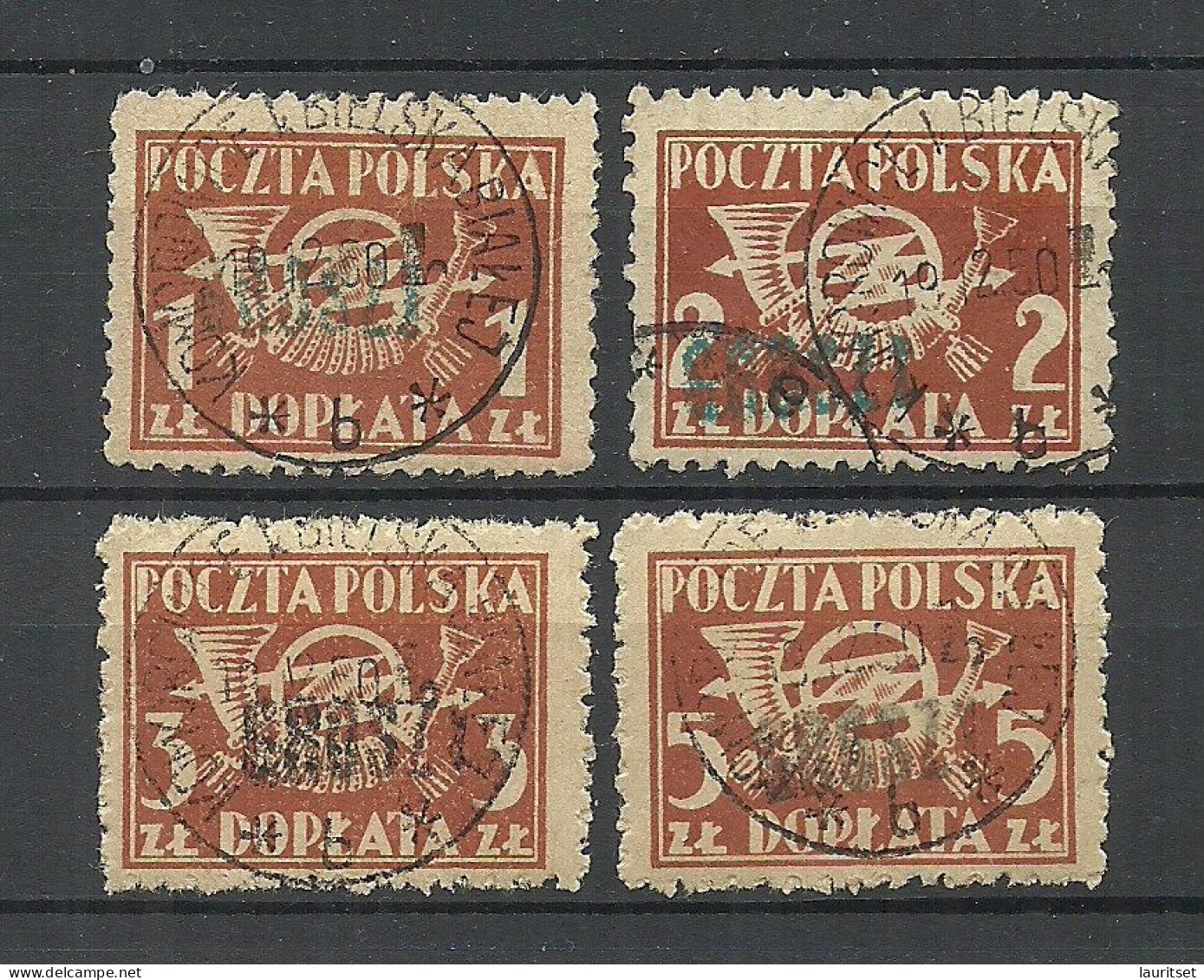 POLEN Poland 1950 Michel 121 - 124  Postage Due Portomarken (with Groszy OPT) - Postage Due