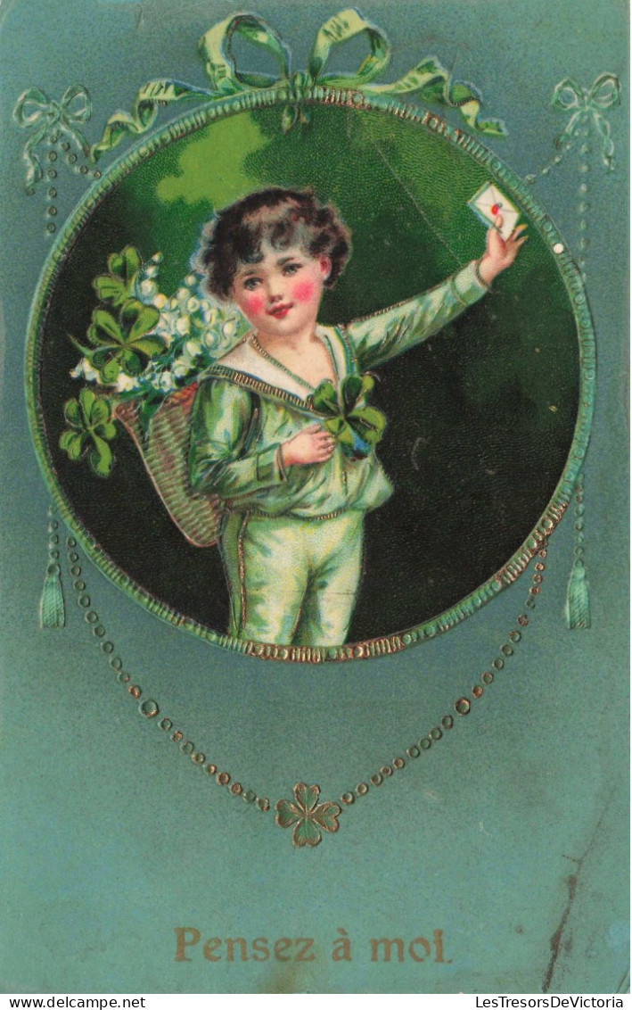 Enfants - Petit Garçon Habillé En Vert - Pensez à Moi -  Carte Postale Ancienne - Dibujos De Niños