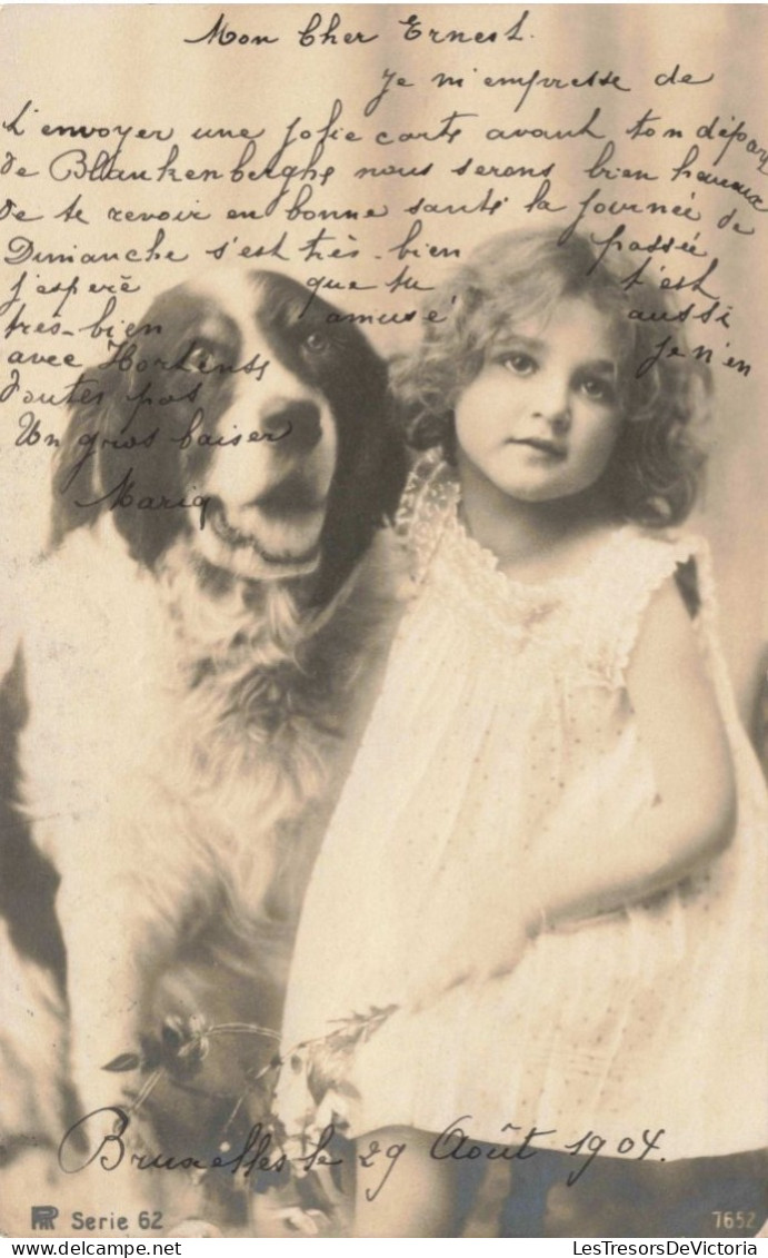 Enfants - Portrait D'une Petite Fille Avec Son Chien -  Carte Postale Ancienne - Abbildungen