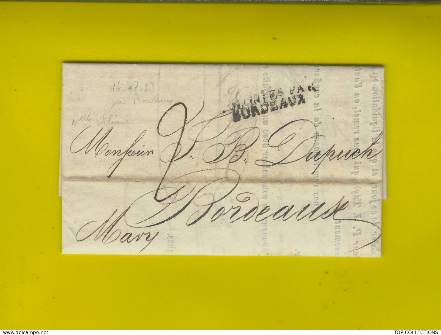 1823 Nouvelle Orléans Etats Unis Amérique M.P. « COLONIES PAR BORDEAUX » Tuyés Pour Dupuch Négociant Armateur à Bordeaux - 1800 – 1899