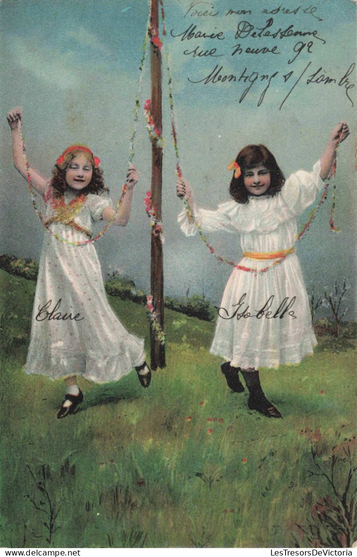 Enfants - Portrait - Deux Petites Filles Jouant à La Ronde - Fleurs - Carte Postale Ancienne - Groepen Kinderen En Familie