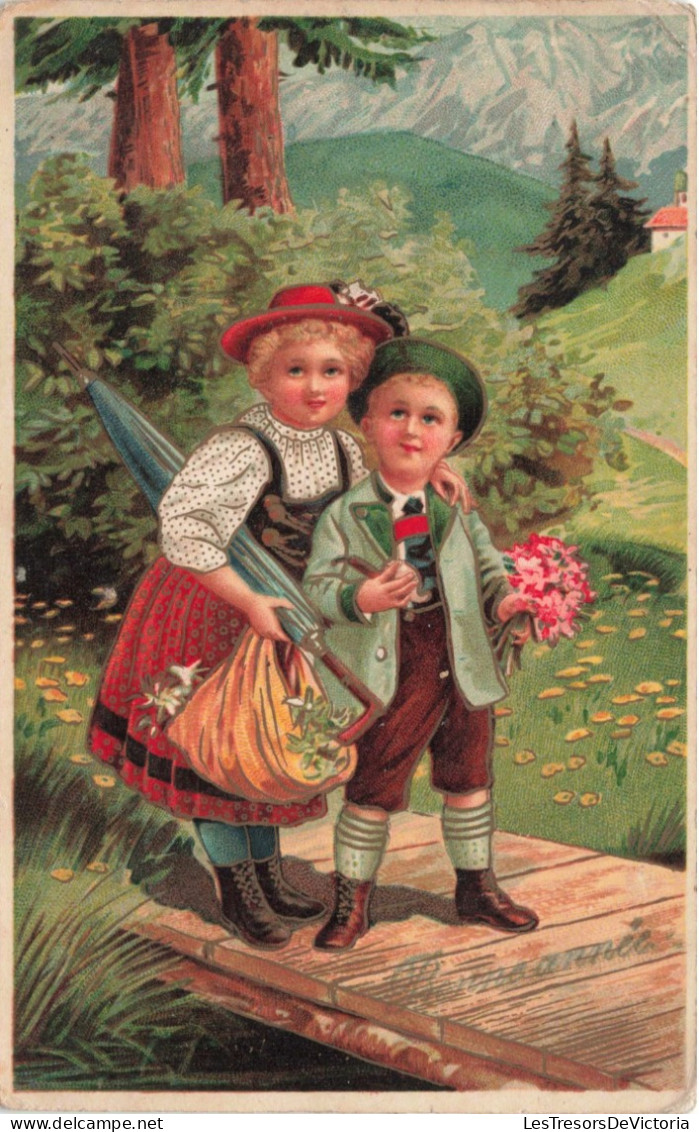 Enfants -  Deux Enfants  Sur Un Pont - Campagne - Carte Postale Ancienne - Children's Drawings