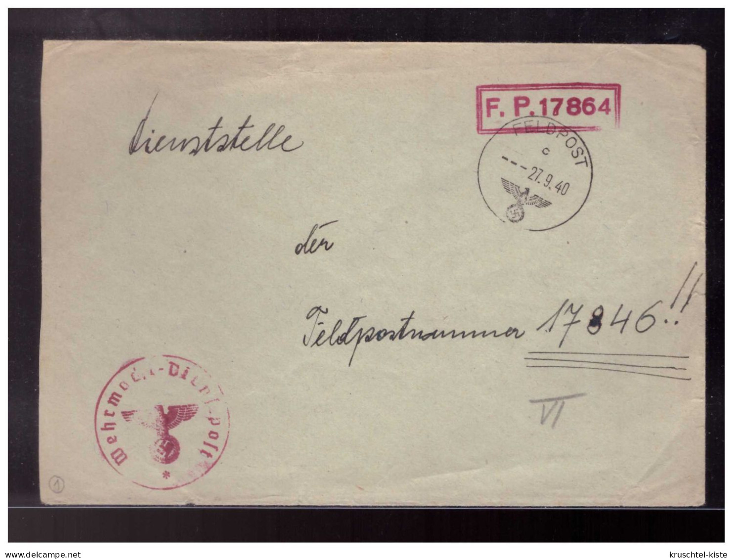 Dt- Reich (023152) Felpostbrief Stummer Stempel Feldpostnummer Durch 3 Striche Ersetzt Gelaufen 27.9-1940 - Feldpost 2e Guerre Mondiale