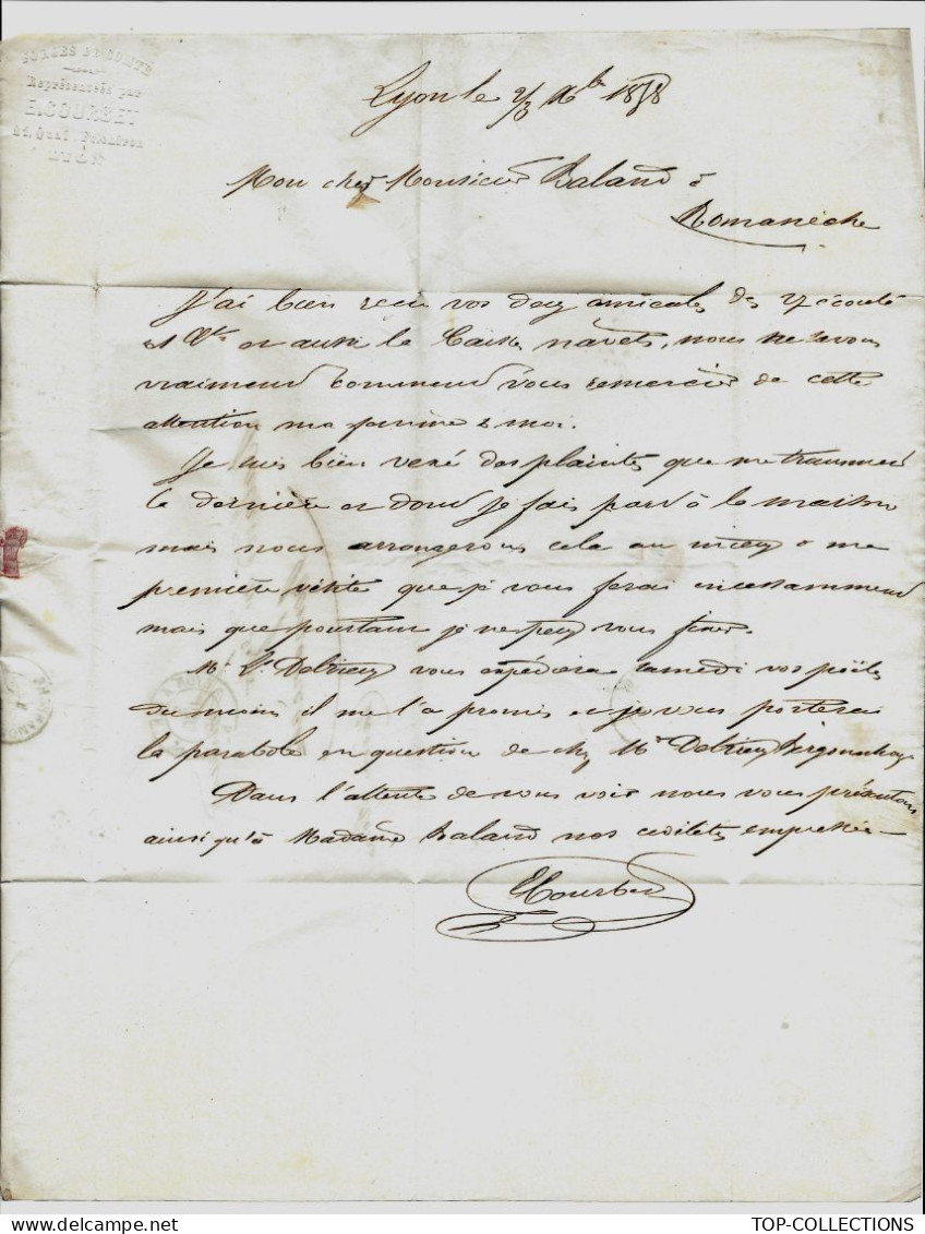 1878 LAC  TIMBRE Empire Non Dentelé Oblitéré LP2 Cachets Postaux Lyon à Paris Et Romanéche  Pour Baland Marchand De Fer - 1877-1920: Semi-moderne Periode