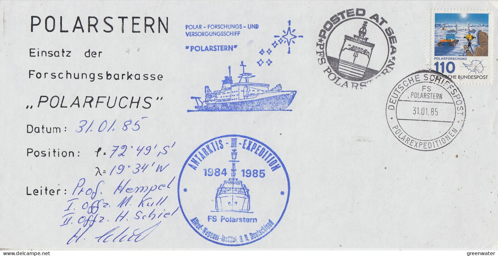 Germany Polarstern "Einsatz Der Forschungsbarkasse Polarfuchs"  31.01.1985  Signature (ET203) - Navires & Brise-glace