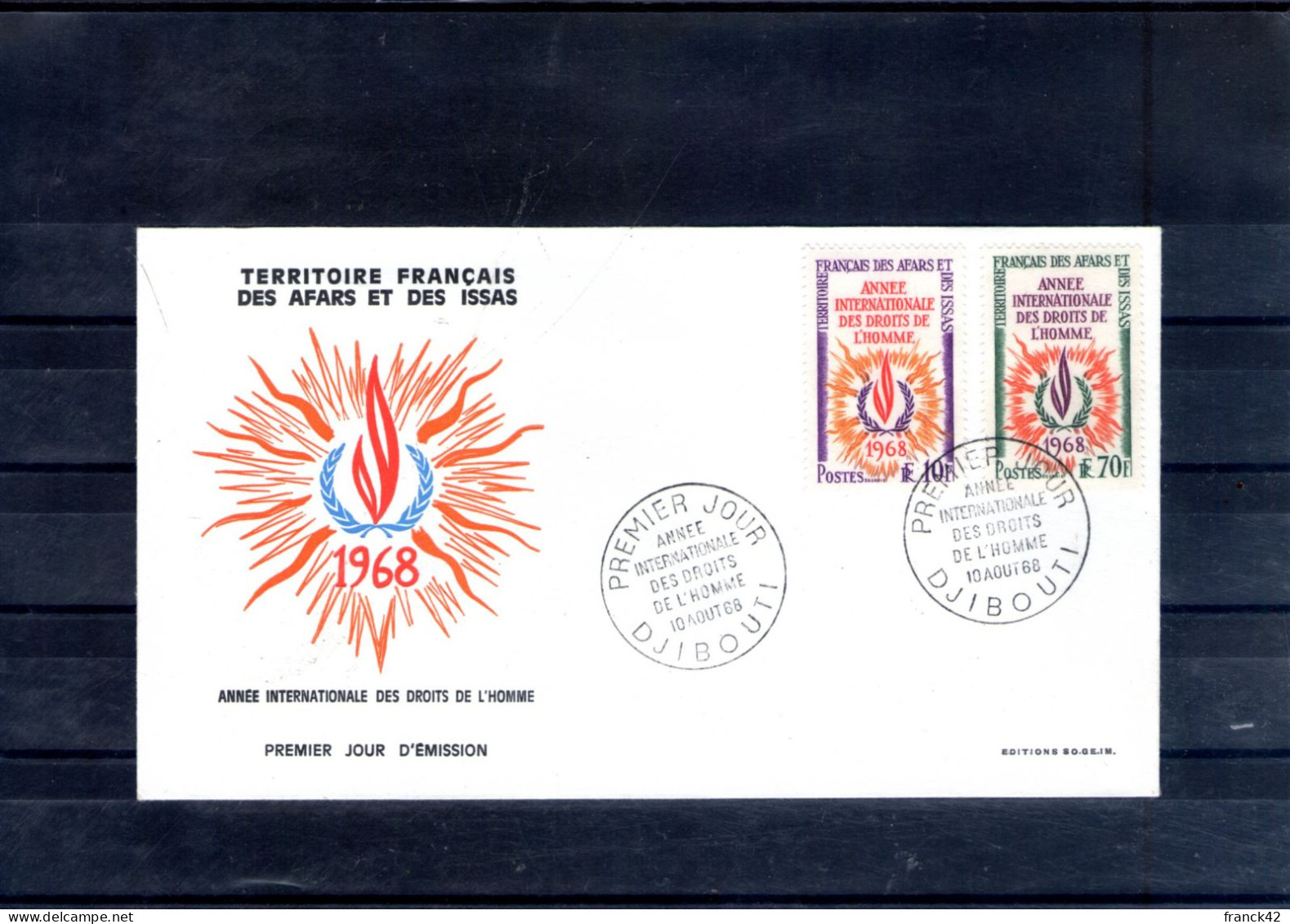 Afars Et Issas. Enveloppe Fdc. Année Internationale Des Droits De L'Homme. Djibouti. 10/08/1968 - Brieven En Documenten