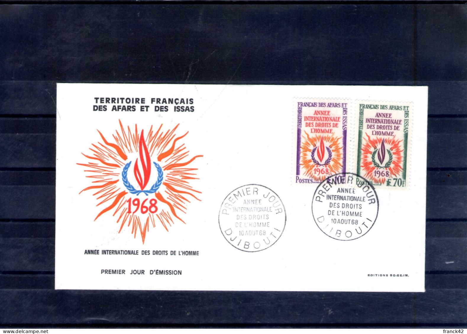 Afars Et Issas. Enveloppe Fdc. Année Internationale Des Droits De L'Homme. Djibouti. 10/08/1968 - Cartas & Documentos