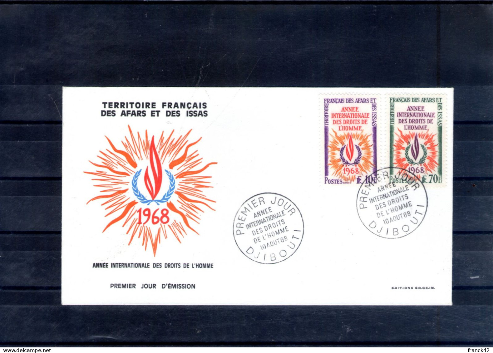 Afars Et Issas. Enveloppe Fdc. Année Internationale Des Droits De L'Homme. Djibouti. 10/08/1968 - Storia Postale