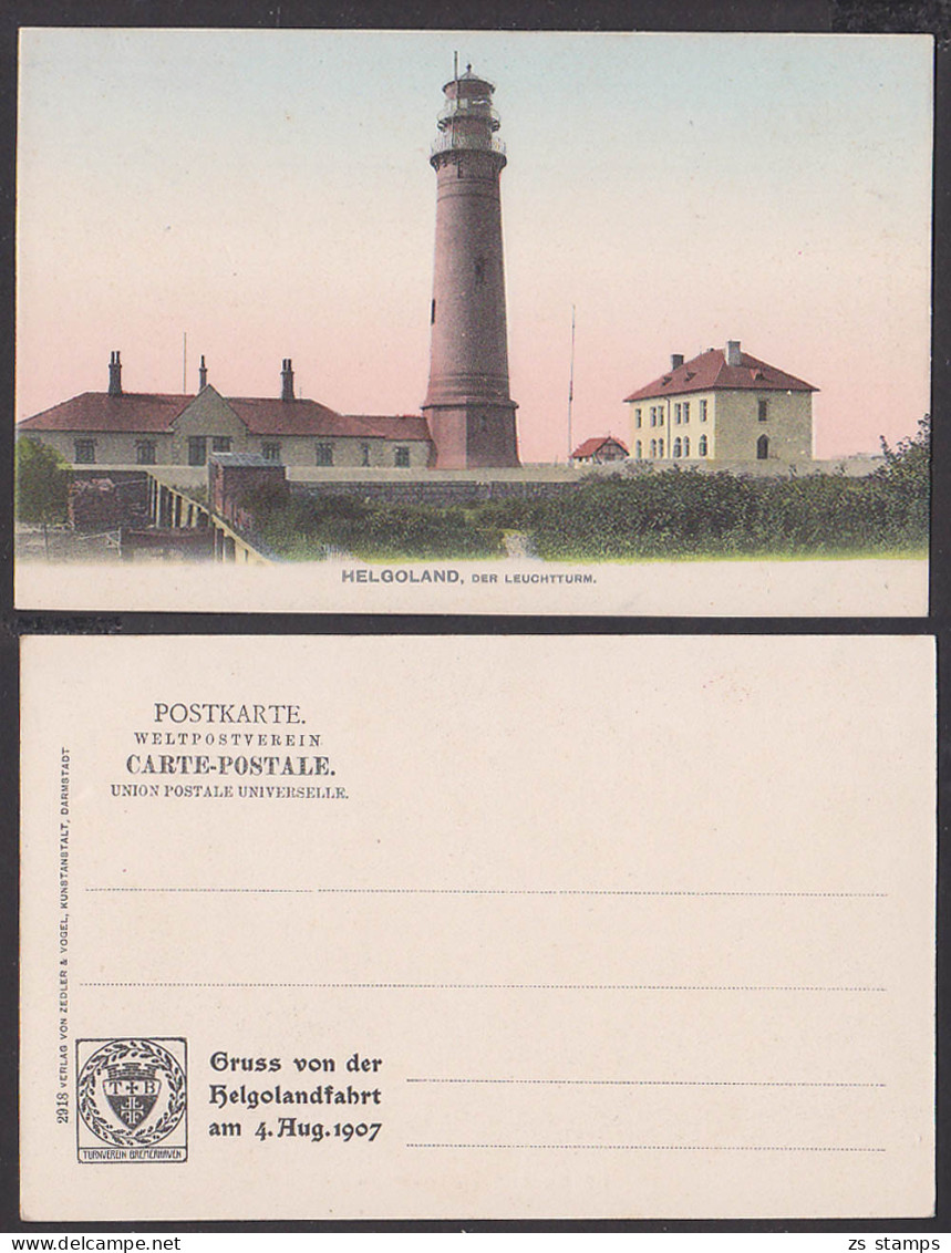 Helogland Sonderkarte "Gruss Von Der Helgolandfahrt Am 4. August 1907, Unbeschrieben, Abb. Leuchtturm - Helgoland