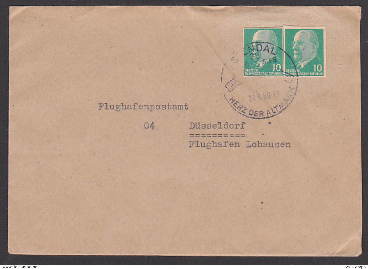 Walter Ulbricht 10 Pf Ganzsachenausschnitt Portogenau Auf Fernbrief SoSt. Stendal Herz Der Altmarkn Düsseldorf Flughafen - Postcards - Used