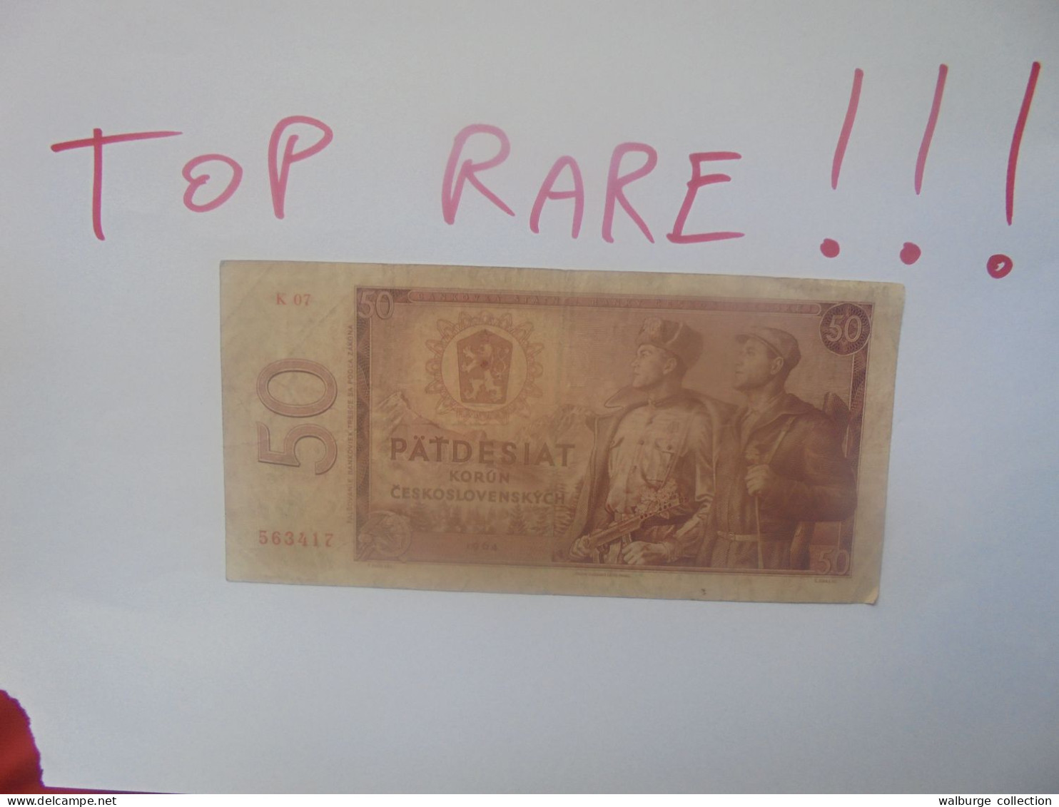 +++TOP RARE !!!+++TCHECOSLOVAQUIE 50 KORUN 1964 Préfix "K" Circuler COTES:350-1000$ TRES RARE !!! (B.30) - Tschechoslowakei