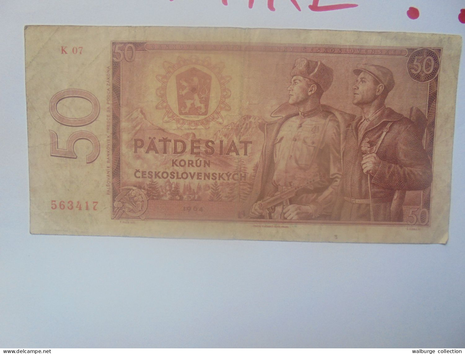 +++TOP RARE !!!+++TCHECOSLOVAQUIE 50 KORUN 1964 Préfix "K" Circuler COTES:350-1000$ TRES RARE !!! (B.30) - Tchécoslovaquie