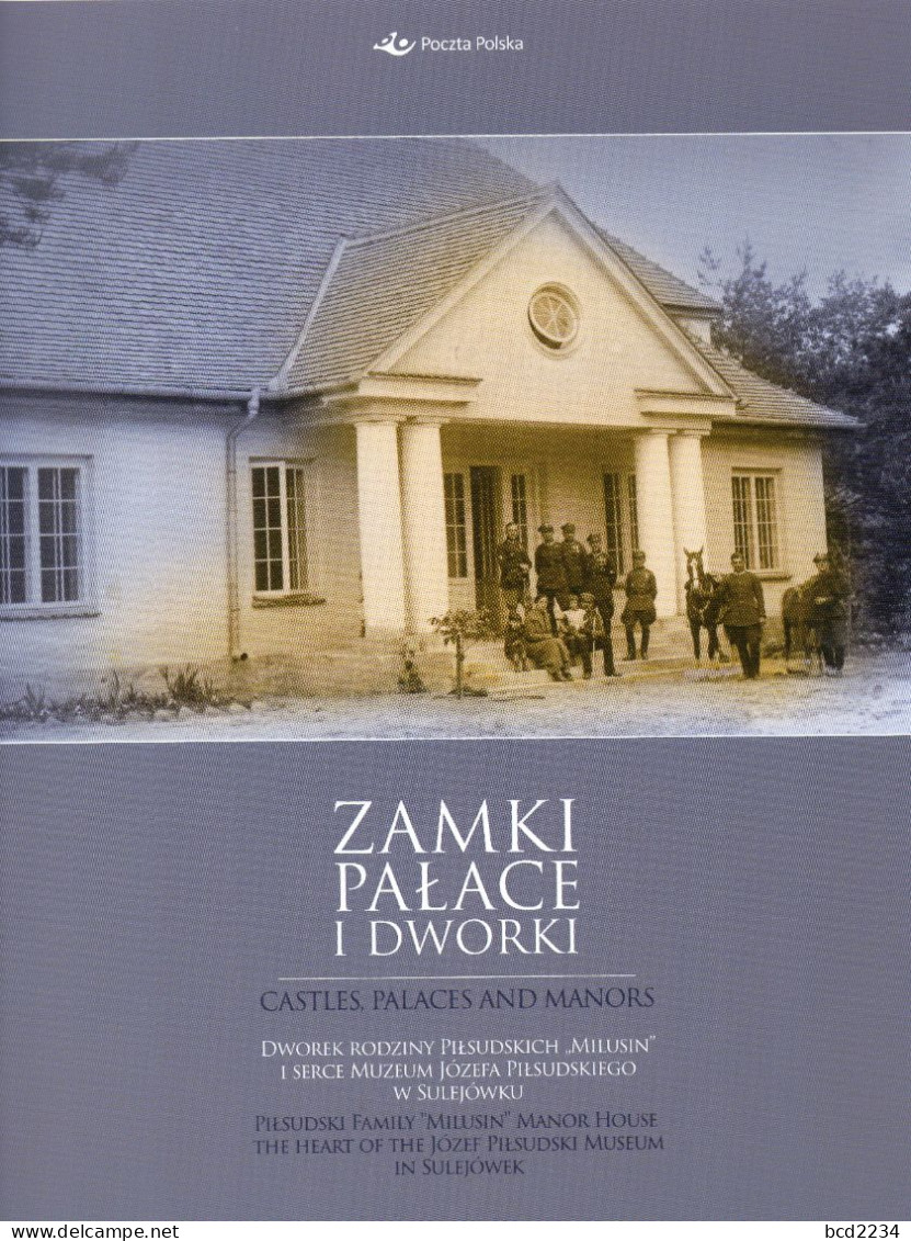 POLAND 2023 POLISH POST OFFICE LIMITED EDITION FOLDER: POLISH CASTLES PALACES MANORS MILUSIN PILSUDSKI MANOR DWOR DWORY - Storia Postale