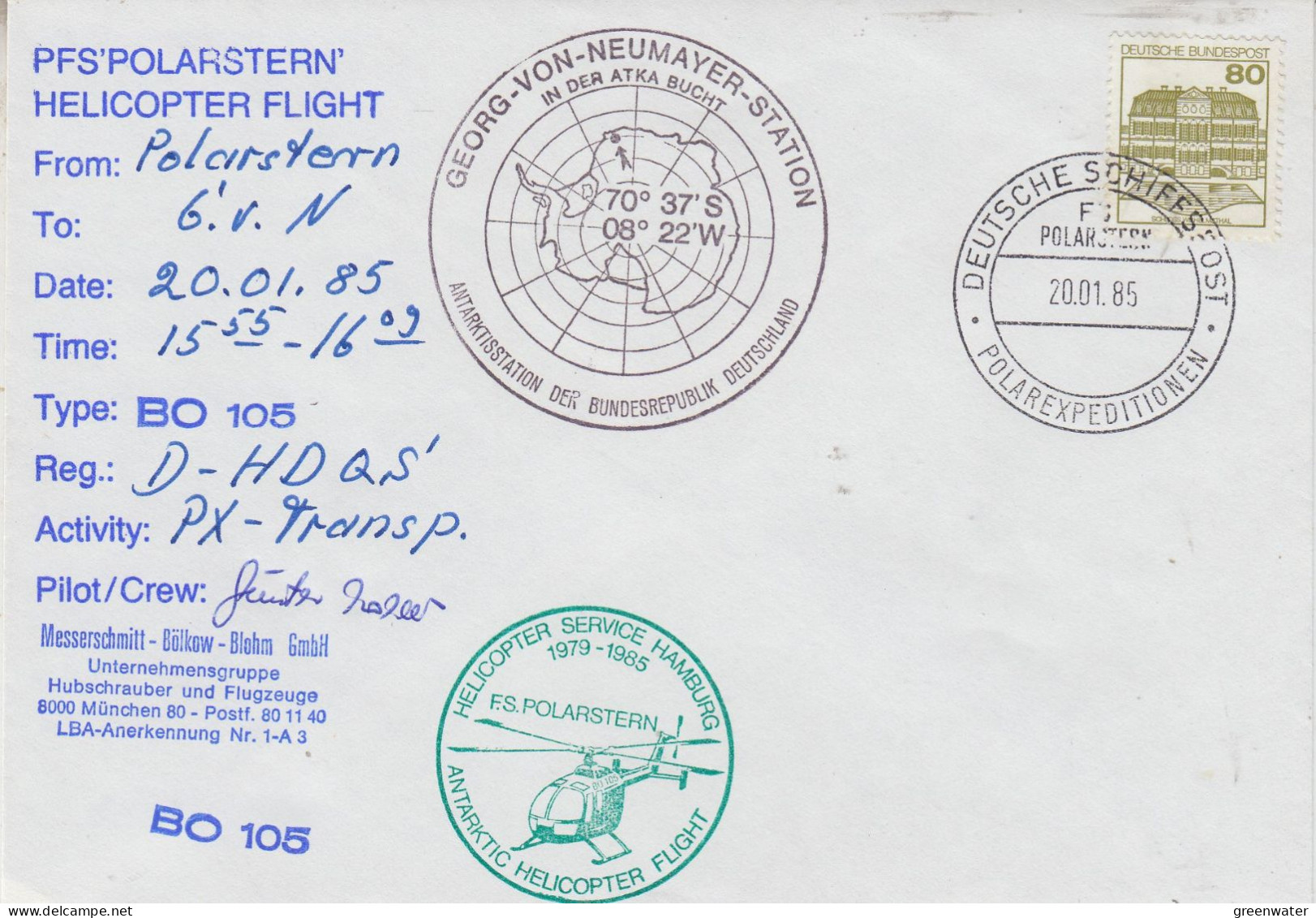 Germany Heli Flight From Polarstern To Neumayer 20.1.1985 (ET205A) - Polar Flights