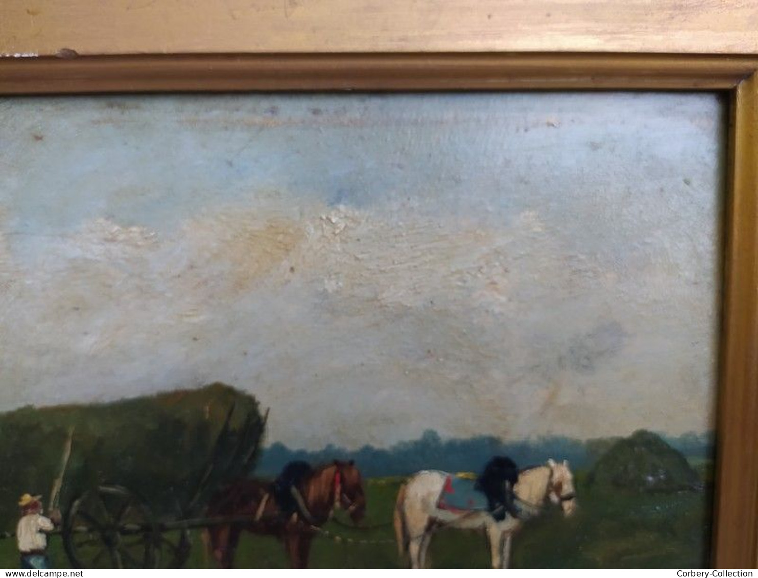 Tableau Scène Paysanne Chevaux Villiers Sur Marne / 02 Rural - Huiles