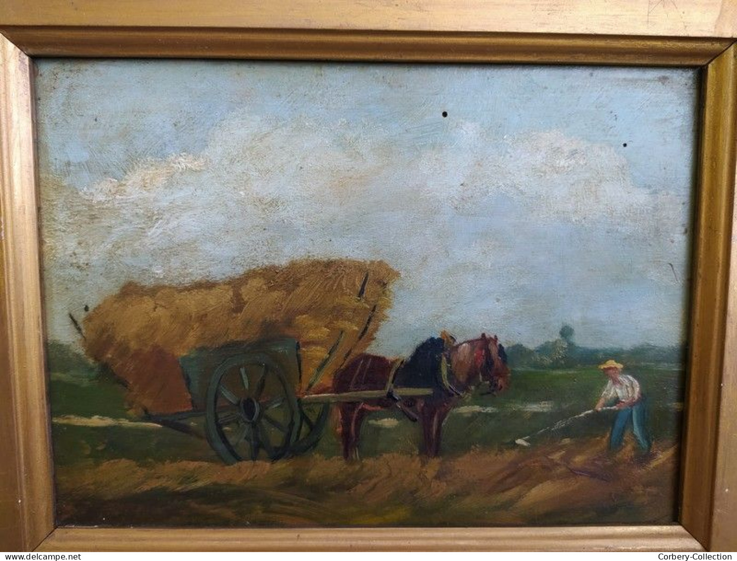 Tableau Scène Paysanne Chevaux Villejuif / 01 Rural