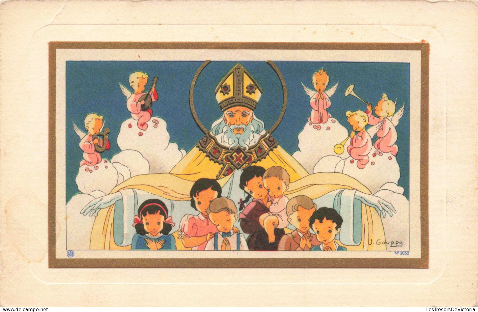 ARTS - Peintures Et Tableaux - Dieu Veillant Sur Les Enfants Avec Les Anges - Carte Postale Ancienne - Peintures & Tableaux