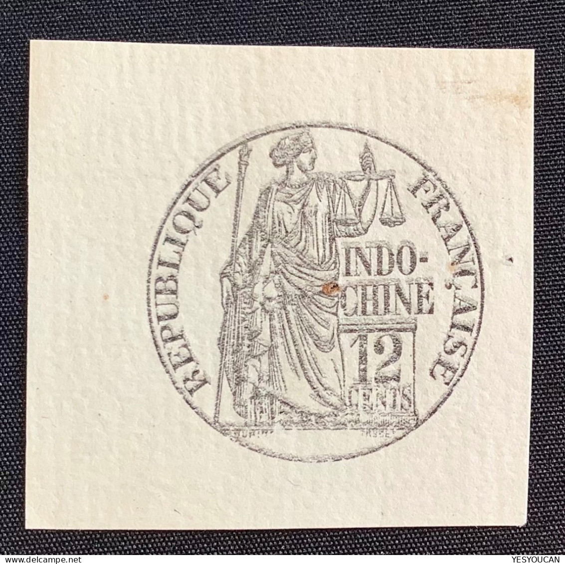 Indochine Republique Française 12 Cents ~ 1880 Timbre Fiscal  (revenue Stamp Indochina - Ongebruikt