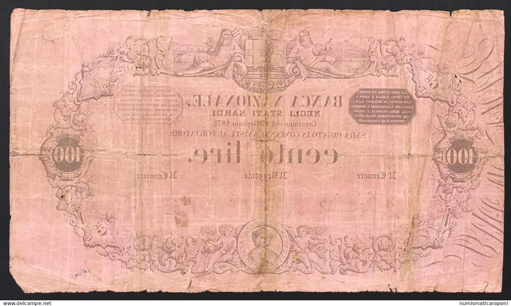 Banca Nazionale Negli Stati Sardi 100 Lire 17 01 1872 Q.mb Lotto 3481 - Zonder Classificatie