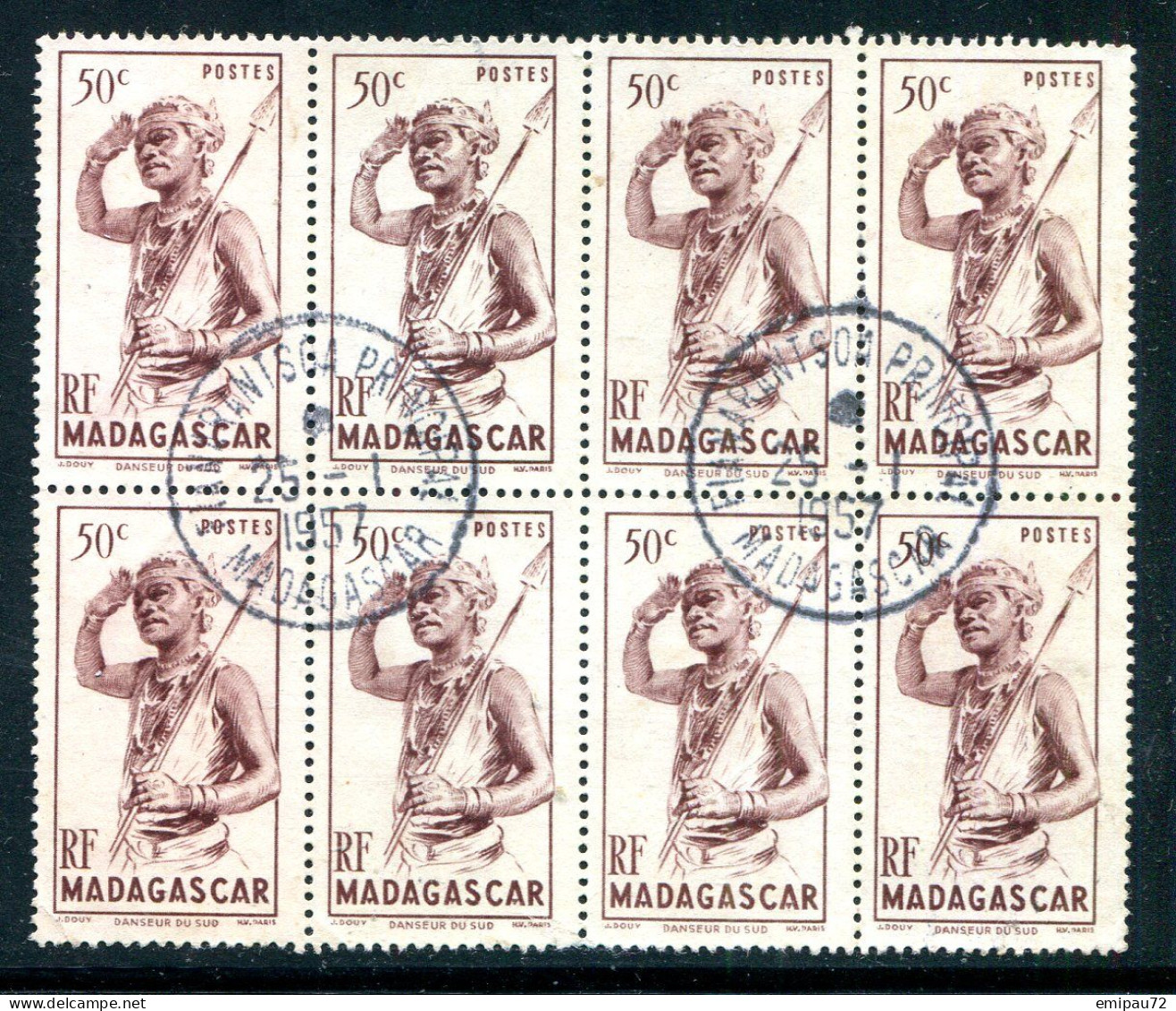 MADAGASCAR- Y&T N°303- Oblitéré En Bloc De 8 (très Belle Oblitération!!!) - Used Stamps
