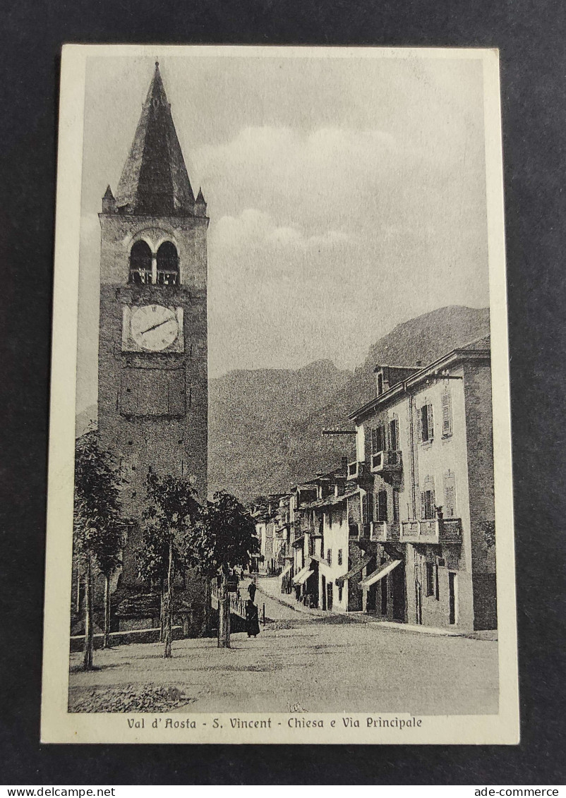 Cartolina S. Vincent  - Chiesa E Via Principale  (Val D'Aosta)                                                           - Aosta
