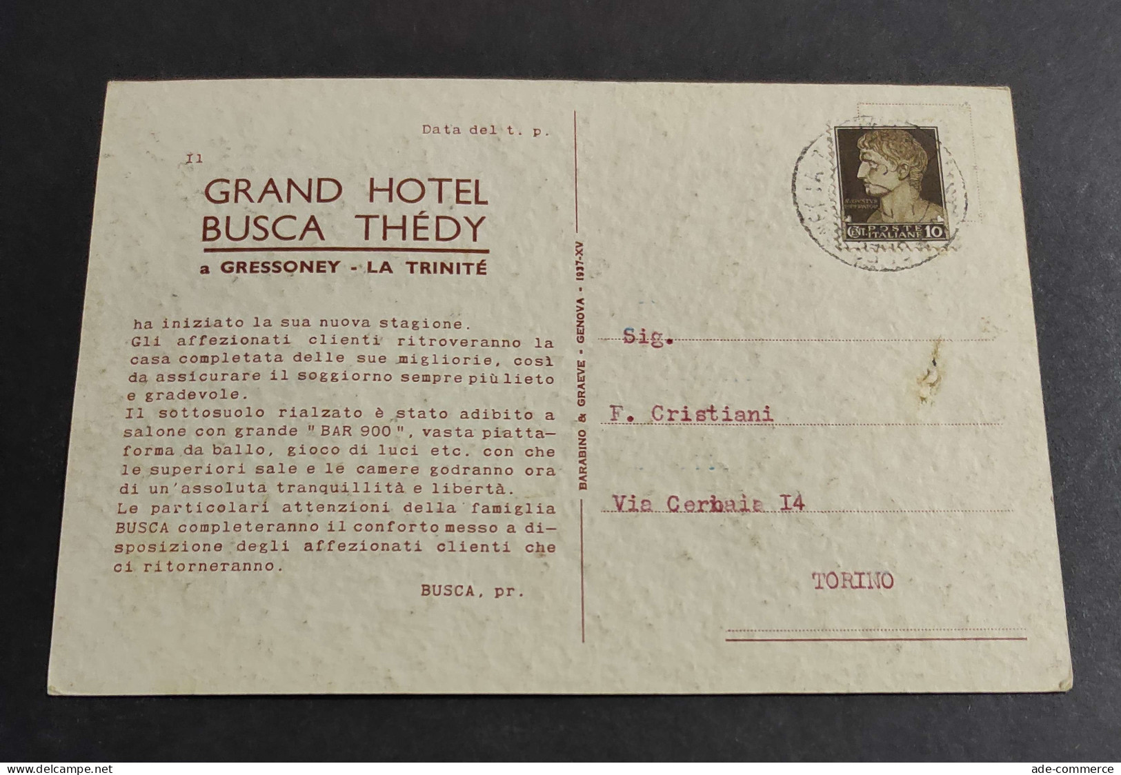 Cartolina Gressoney La Trinité - Grand Hotel Busca Thédy                                                               - Aosta