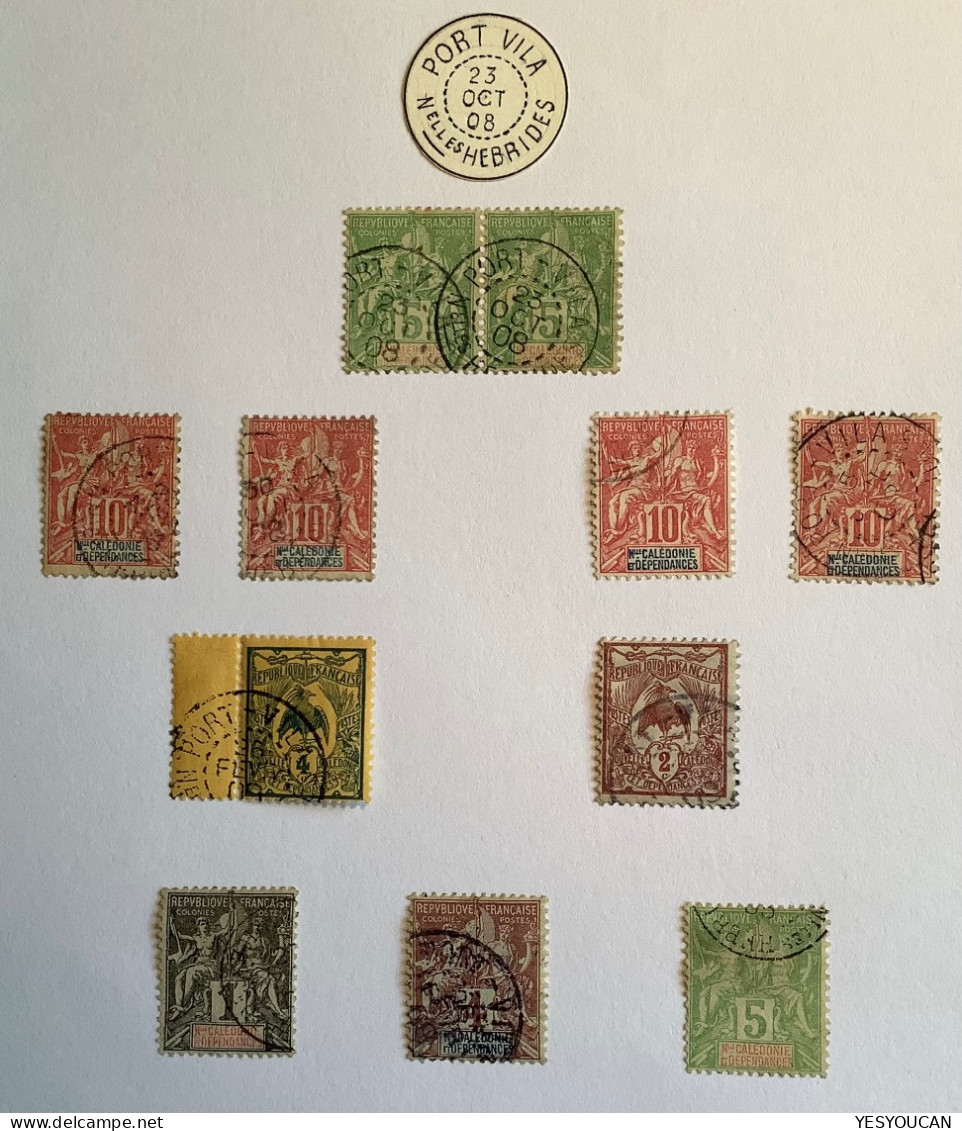 PORT VILA NOUVELLES HEBRIDES 1903-1906 Rare Précurseur Sur Timbres Nouvelle Calédonie (type Groupe, Cagou New Forerunner - Oblitérés