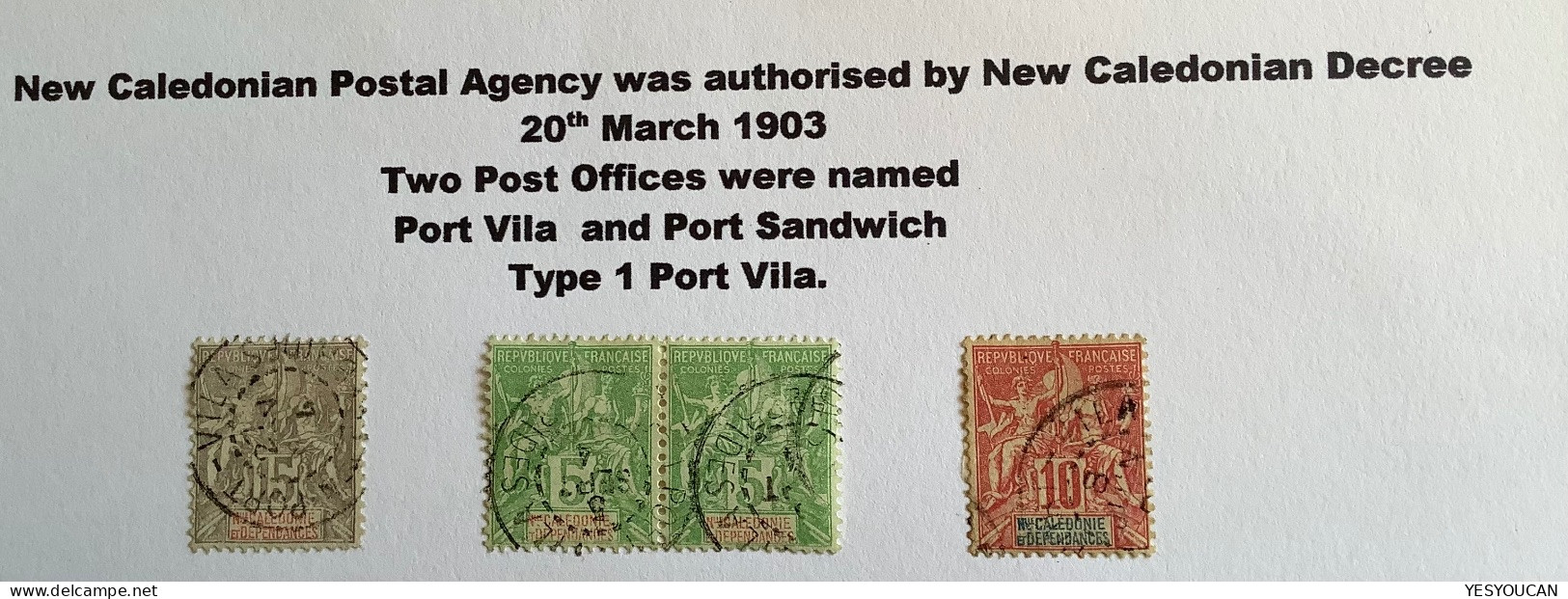 PORT VILA NOUVELLES HEBRIDES 1903-1906 Rare Précurseur Sur Timbres Nouvelle Calédonie (type Groupe, Cagou New Forerunner - Gebraucht