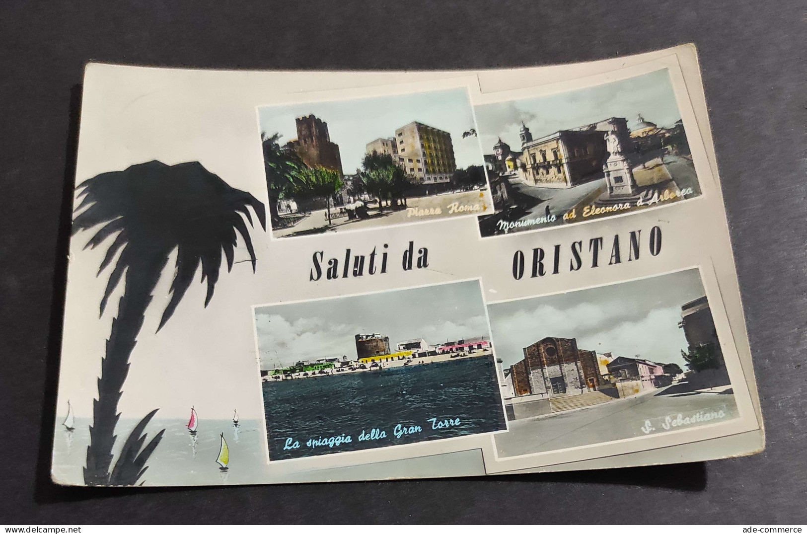 Cartolina Oristano - Piazza Roma - Spiaggia Della Gran Torre - S. Sebastiano                                             - Oristano