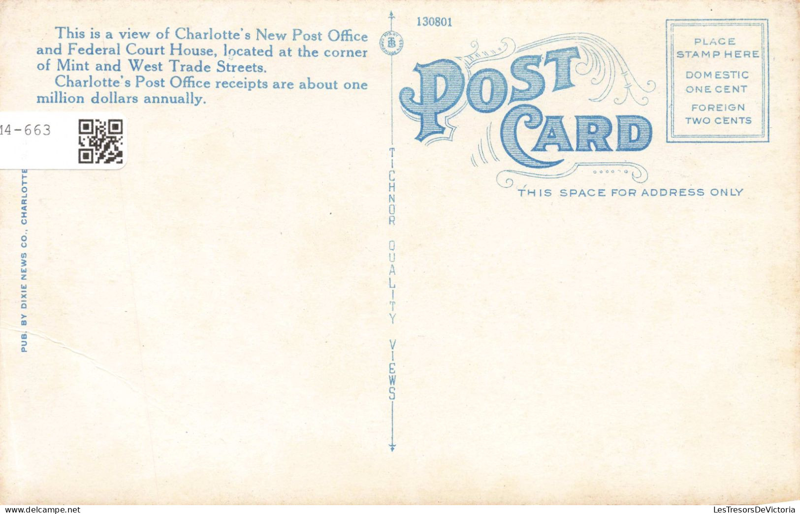 ETATS UNIS - Post Office And Court House - Charlotte - NC - Colorisé - Carte Postale Ancienne - Charlotte