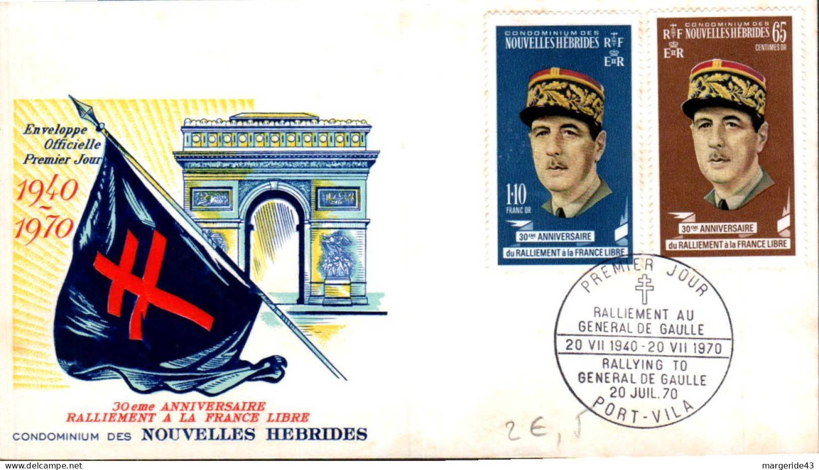 NOUVELLES HEBRIDES FDC 1970 30 ANS RALLIEMENT A DE GAULLE - FDC