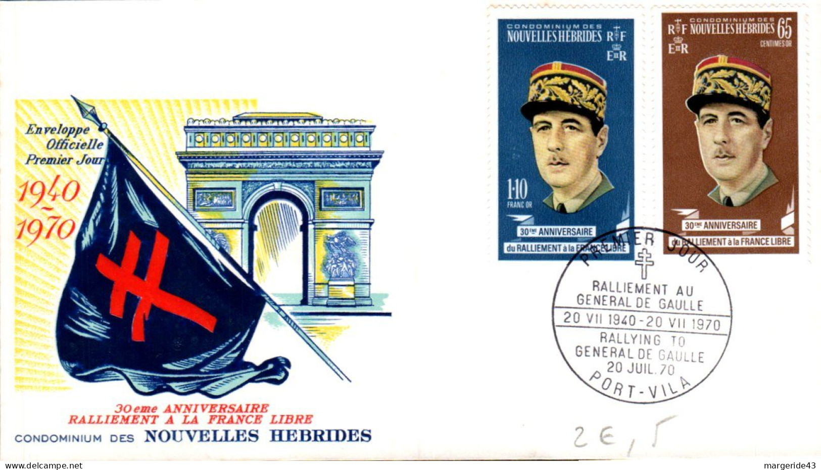 NOUVELLES HEBRIDES FDC 1970 30 ANS RALLIEMENT A DE GAULLE - FDC