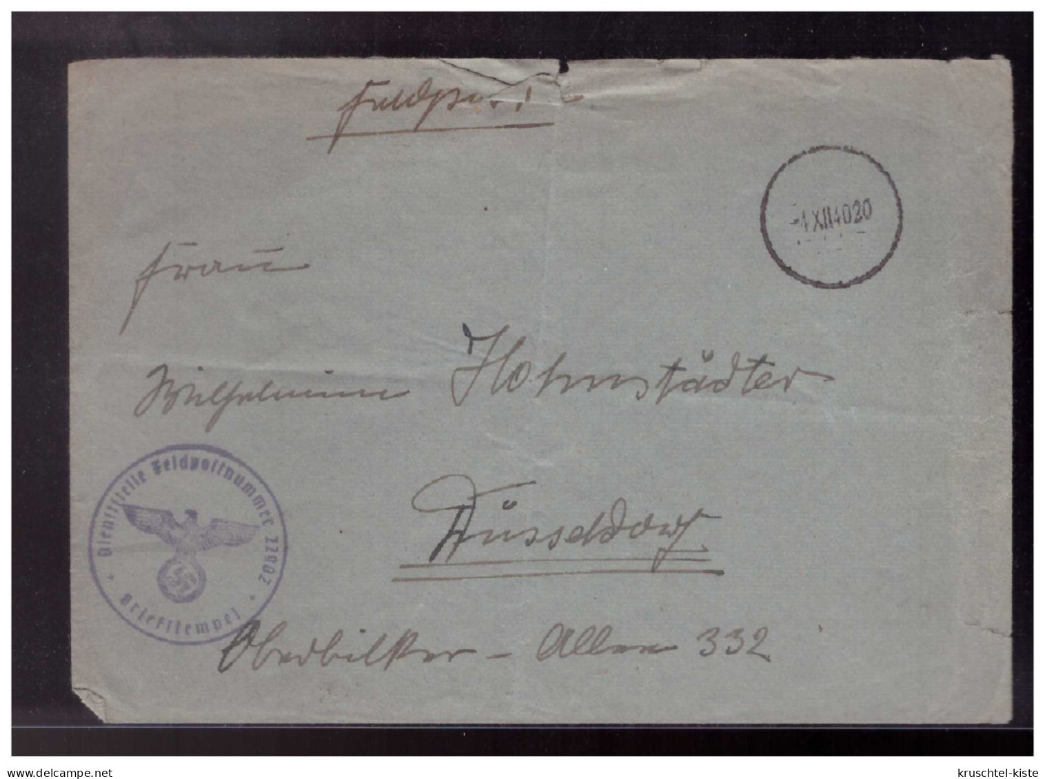 Dt- Reich (023165) Feldpostbrief Stummer Stempel Form 26 Aptierter -polnischer Stempel - Gelaufen 12/ 40 - Feldpost 2. Weltkrieg