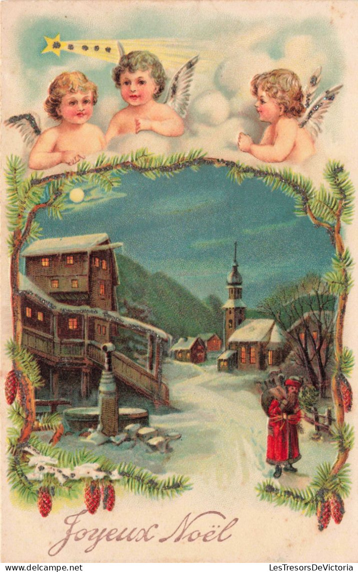 FÊTES ET VOEUX - Noël - Père Noël Au Village Couvert De Neige - Colorisé - Carte Postale Ancienne - Santa Claus