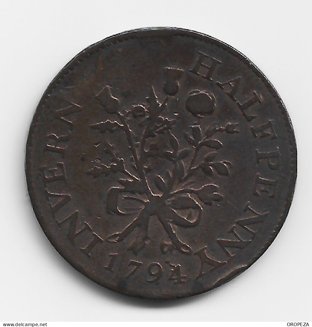 T35 - GRAN BRETAÑA - 1794 - 1/2 PENNY TOKEN - CONCORDIA ET FIDELITAS - INVERN - Sonstige & Ohne Zuordnung